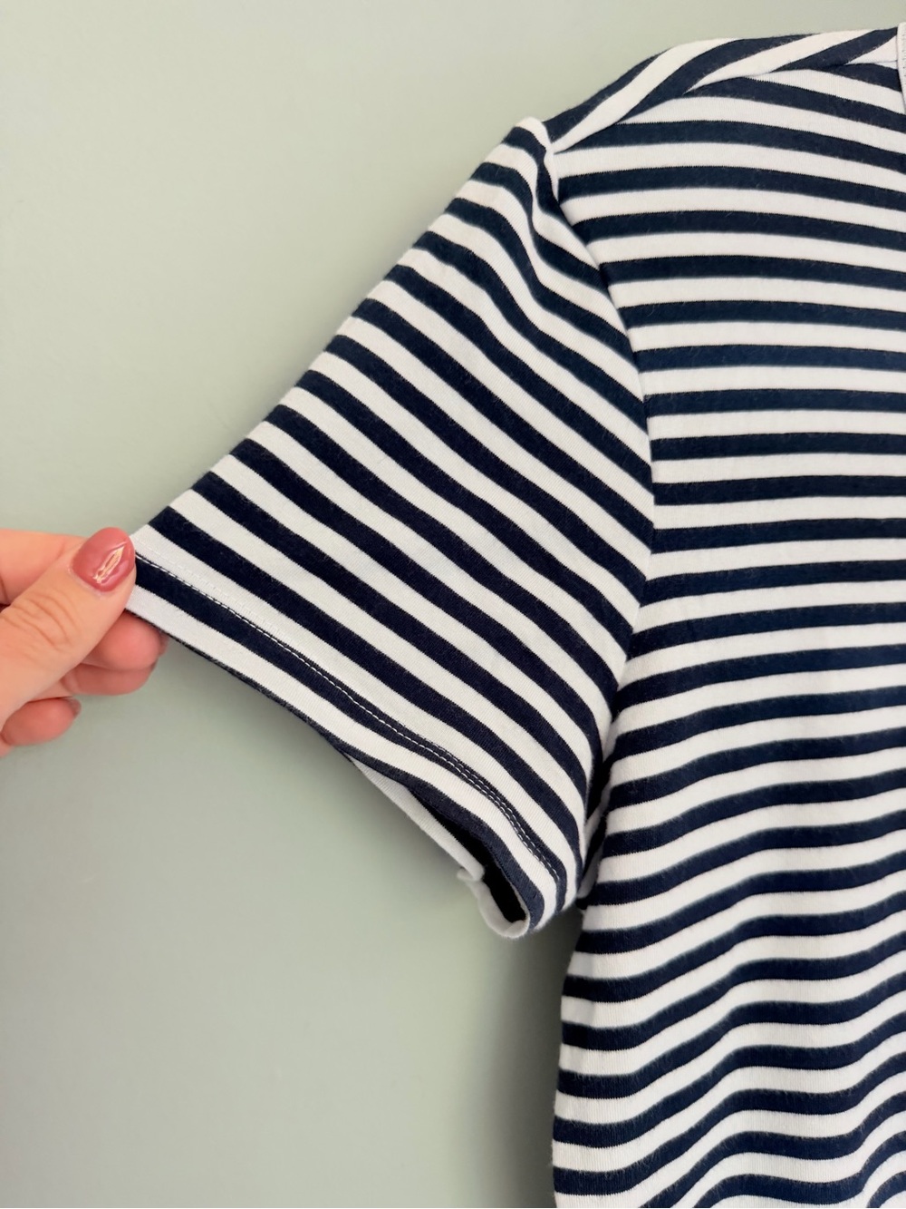 J. McLaughlin "Allie" Navy White Stripe Cotton Blend Nautical Short Sleeve Tee - Picture 4 of 15